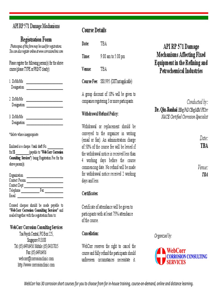 Registration Form API RP 571 Damage Mechanisms Affecting Fixed ...