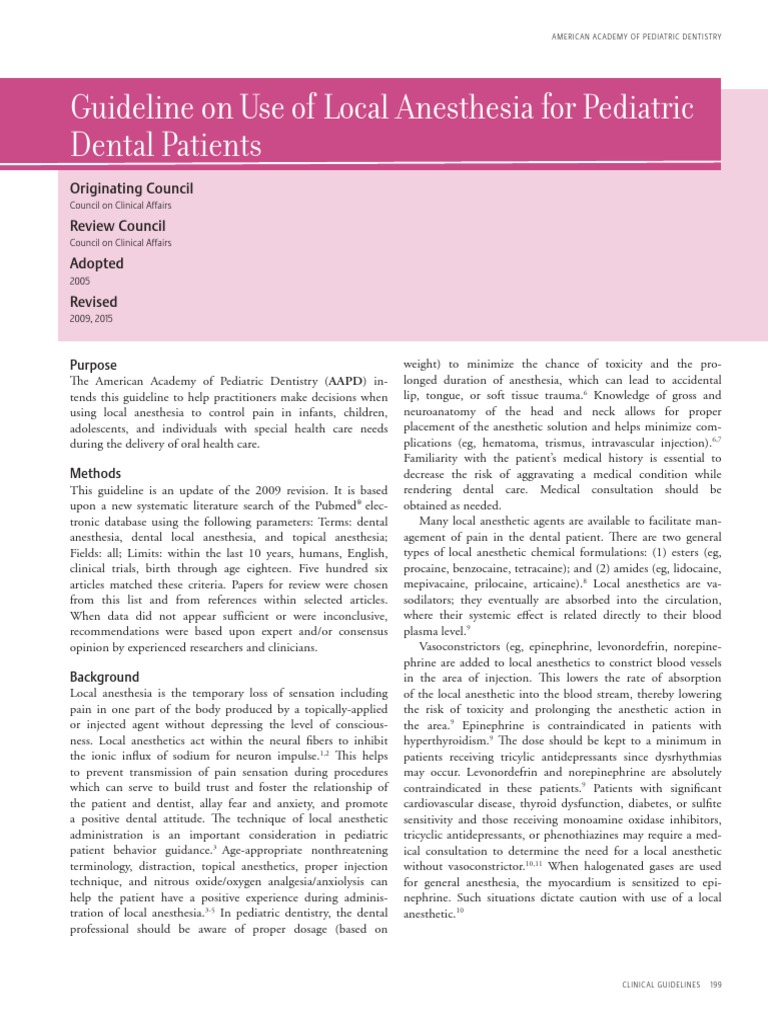Guideline On Use of Local Anesthesia For Pediatric Dental Patients