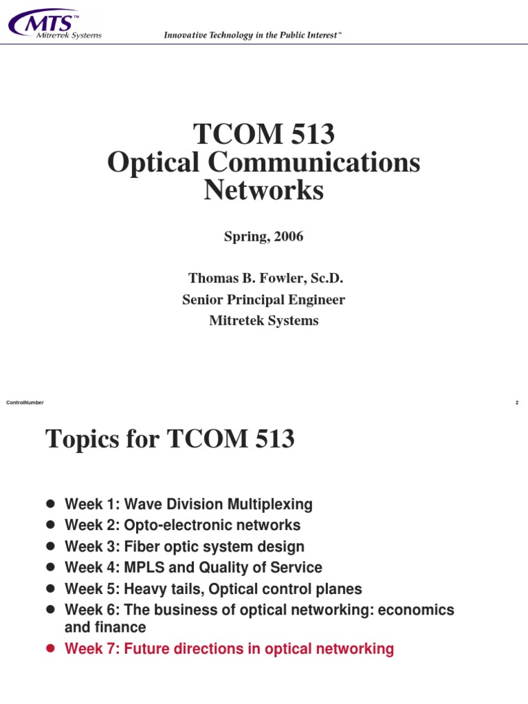TCOM513 Lecture7 PDF | PDF | Optical Fiber | Wavelength Division ...