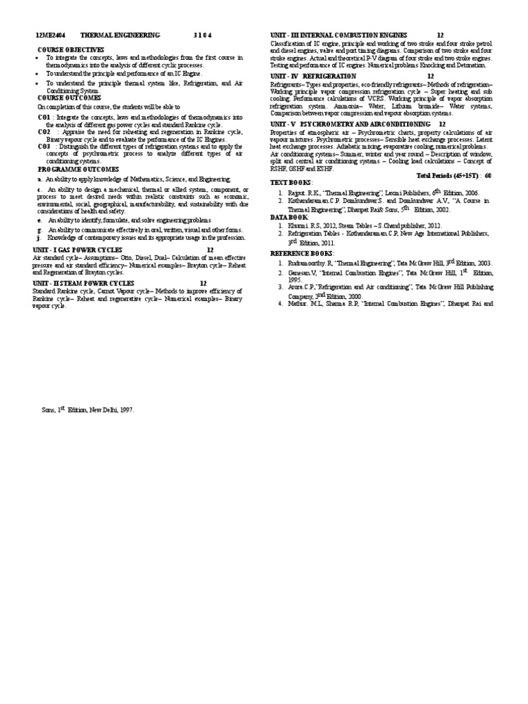 Thermal Engineering Syllabus PDF Refrigeration Air Conditioning