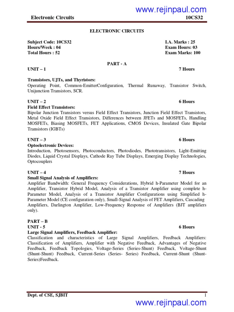VTU Cse III Electronic Circuits (10cs32) | PDF | Bipolar Junction ...