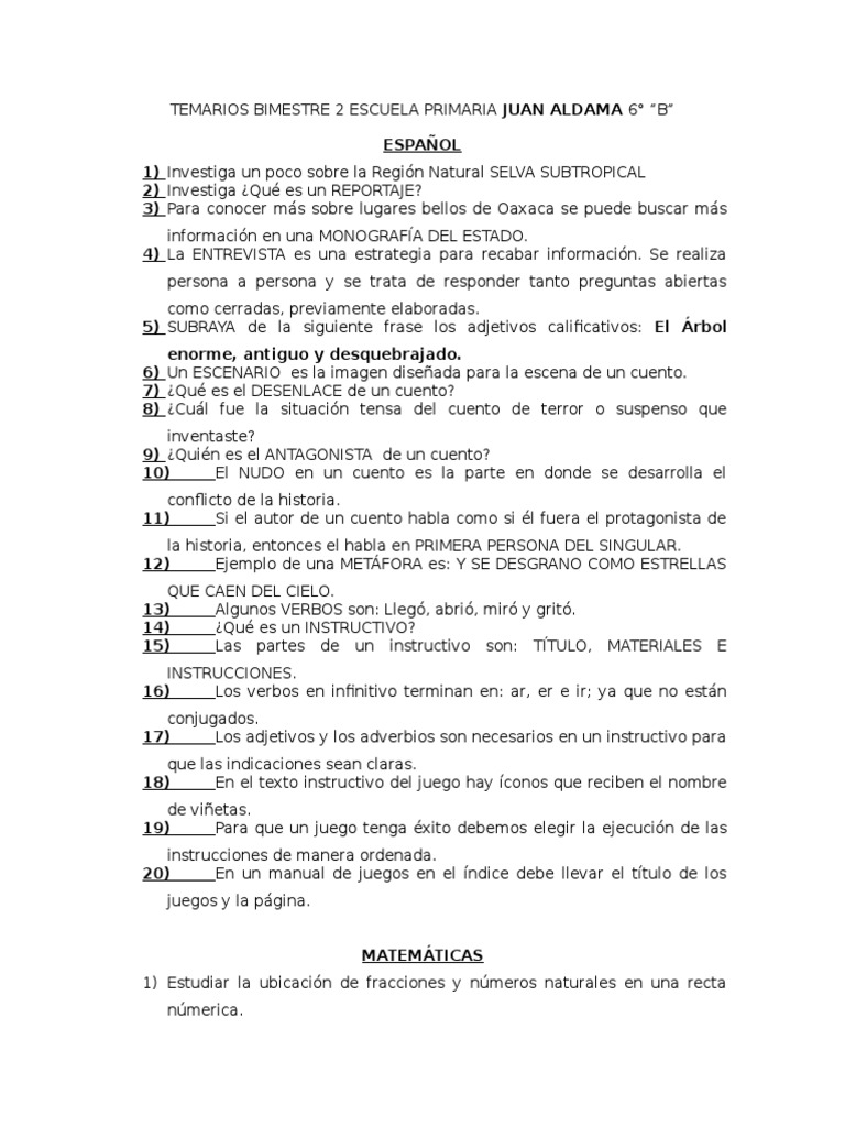 Temarios Bimestre 2 Escuela Primaria Juan Aldama 6 | PDF | Fósil | Tierra