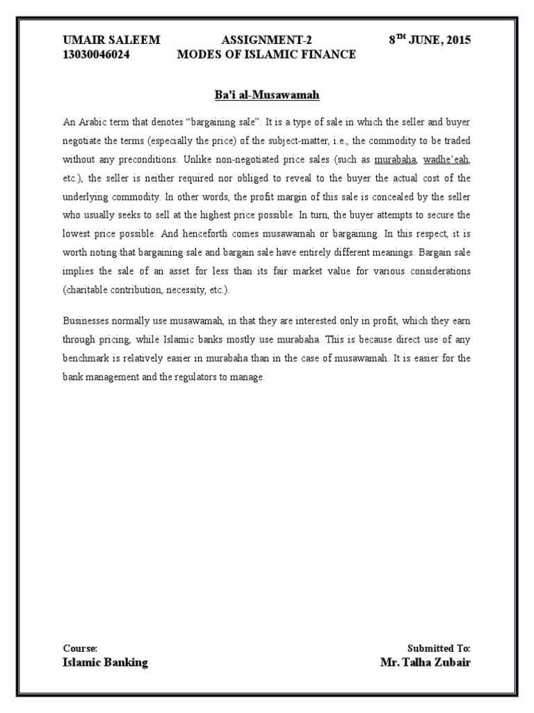 Modes of Islamic Finance | PDF | Islamic Banking And Finance | Prices