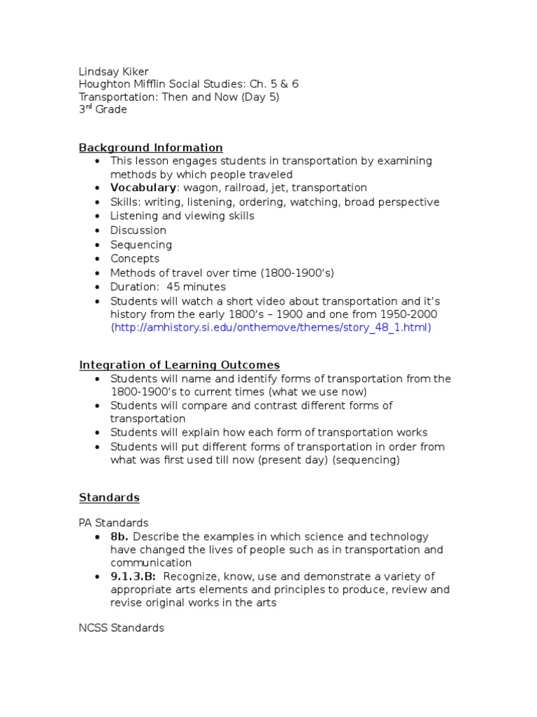 Transportation Lesson Plan | PDF