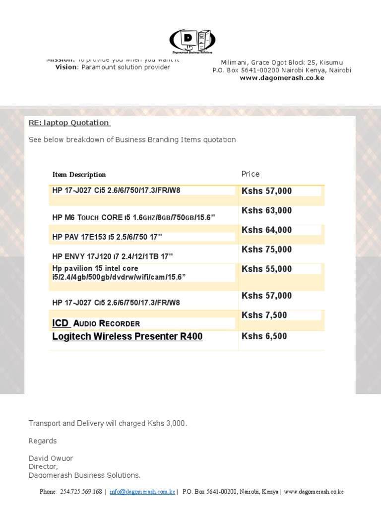 Laptop Quotation and Pricing Details | PDF | Business | Computers