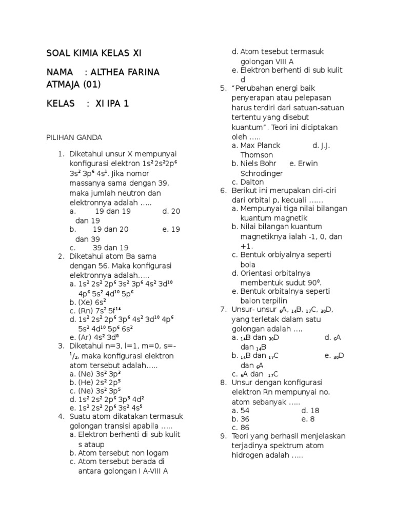 Soal Dan Jawaban Kimia Kelas 11 Kurikulum 2013 - Kumpulan Contoh Surat Dan Soal Terlengkap