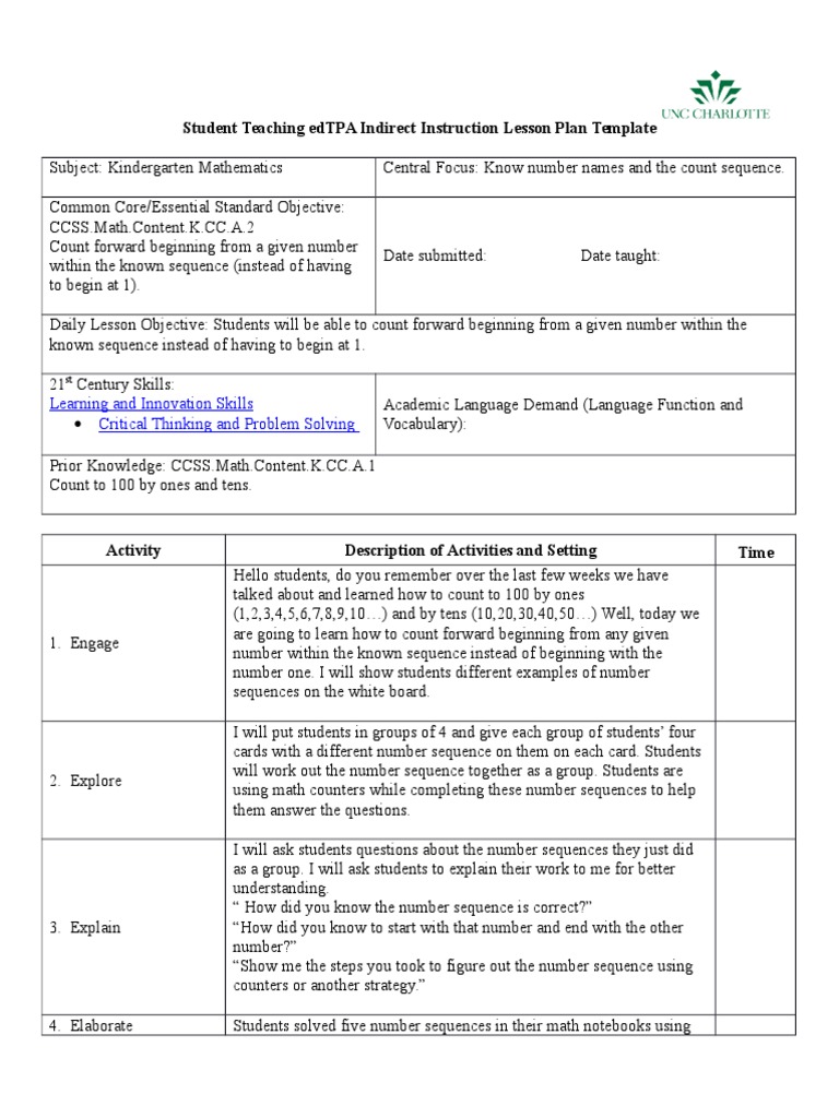 final edtpa indirect lesson plan Common Core State Standards