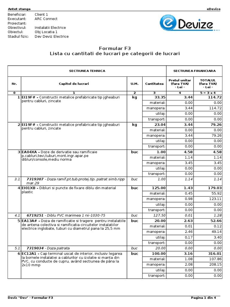 Model Lista Deviz f3 Lista Cantitati