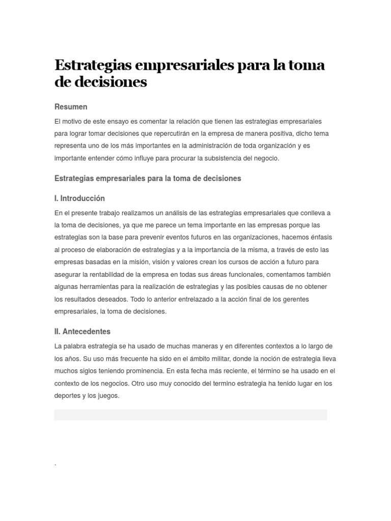 Estrategias para la Toma de Decisiones Empresariales | PDF | Toma de ...