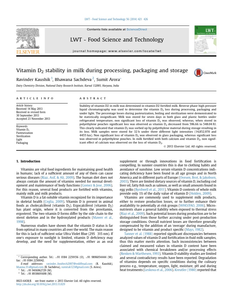 Vitamin D2 Stability in Milk During Processing, Packaging and Storage