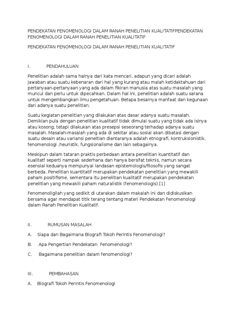 Pendekatan Fenomenologi Dalam Ranah Penelitian Kualitatifpendekatan