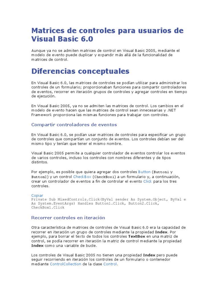 Matrices de Controles en Visual Basic 6.0 | PDF | Básico | Matriz ...