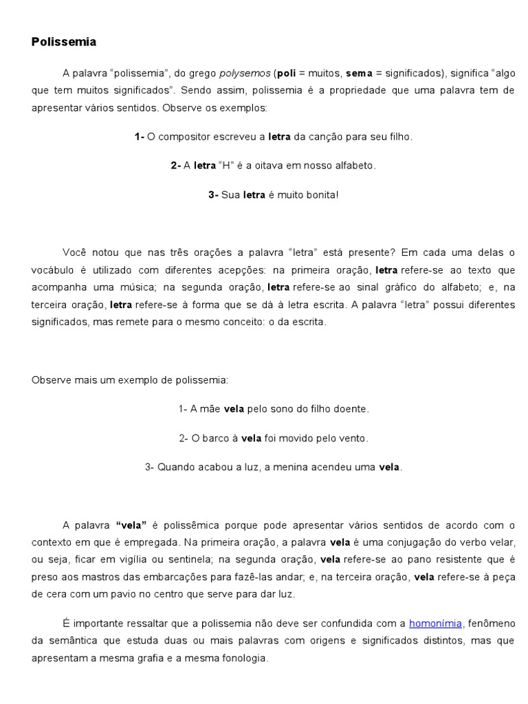 Polissemia Com Exercícios