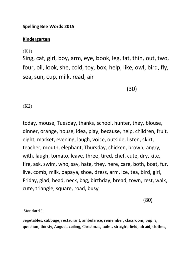 Spelling Bee Competition 2016 PDF