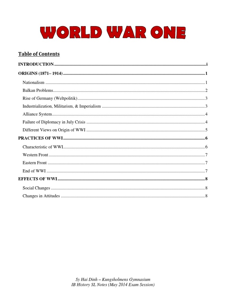 History SL - World War One | PDF | Otto Von Bismarck | Western Front ...