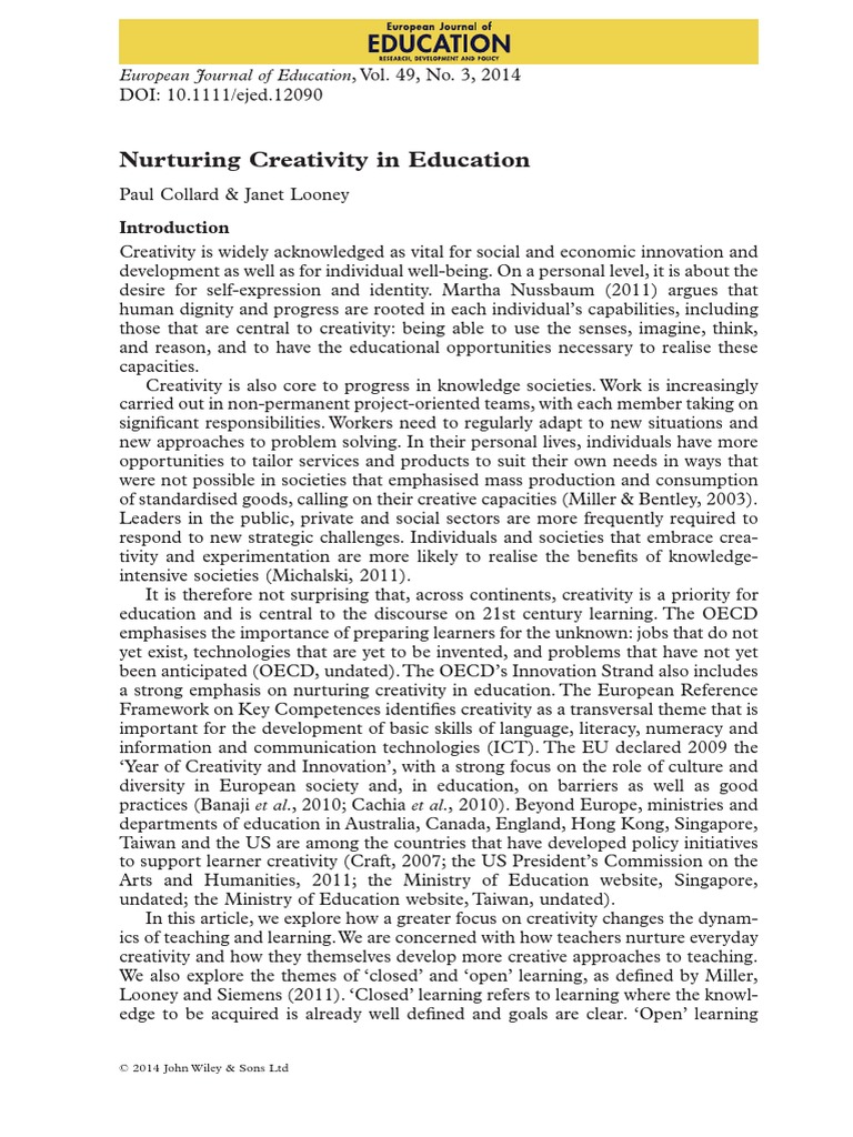 Nurturing Creativity in Education | PDF | Creativity | Educational ...