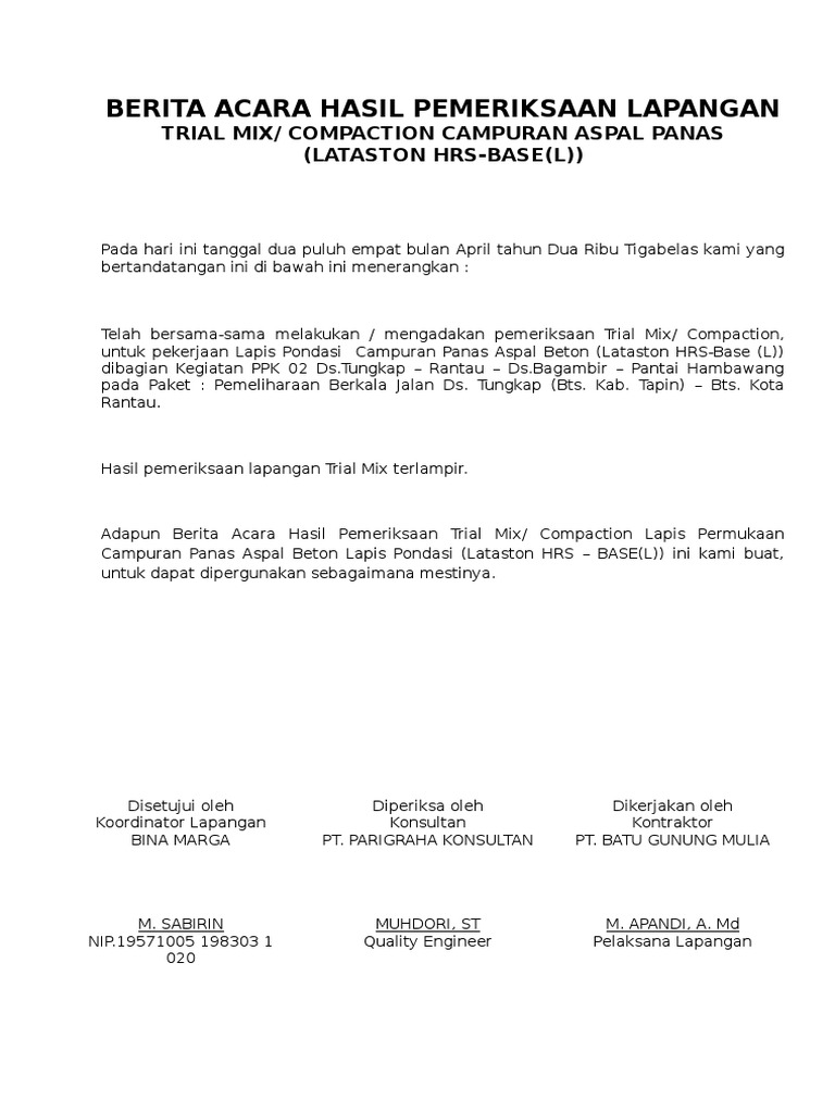 Berita Acara Hasil Pemeriksaan Lapangan