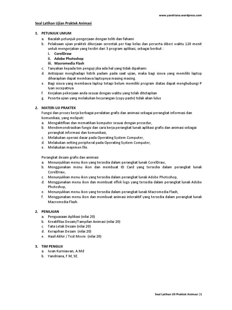 Soal Latihan Us Praktek Animasi