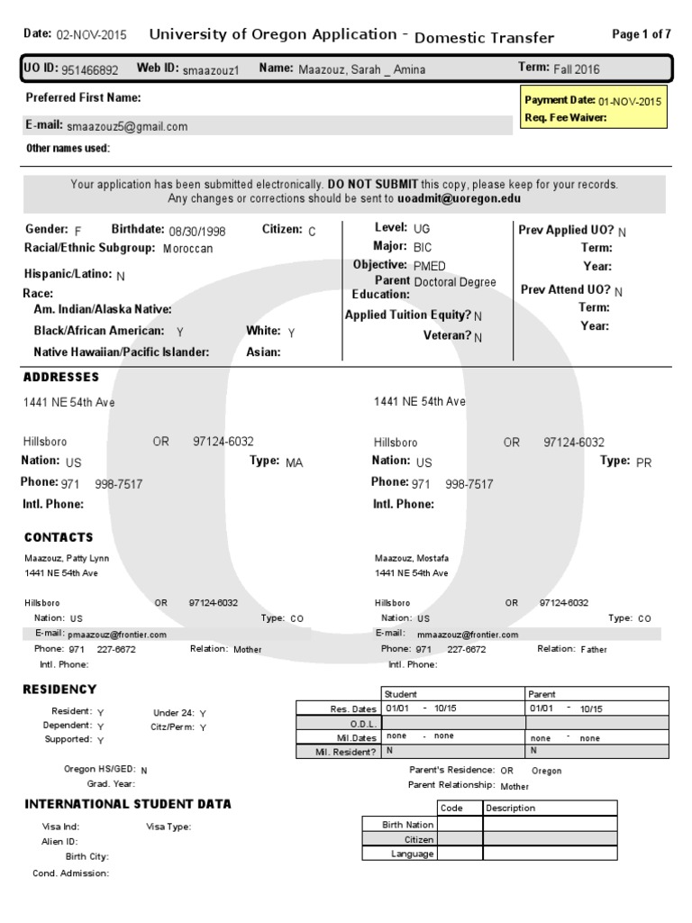 University of Oregon Application Form | PDF | Race And Ethnicity In The ...