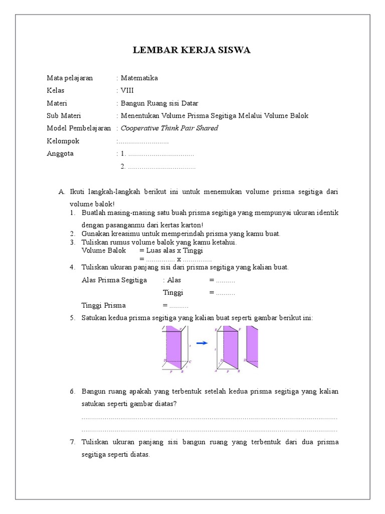 Lembar Kerja Siswa Bangun Ruang Sisi Datar