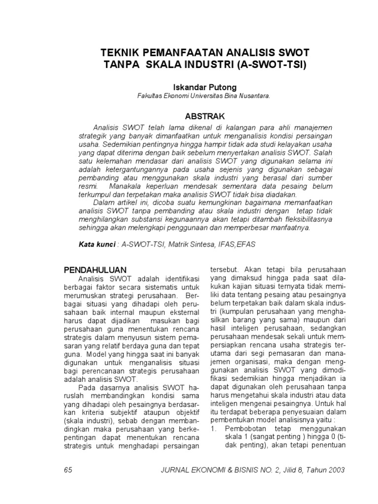 Contoh Penerapan SWOT,IfAS,EFAS