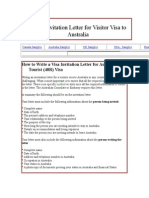 Sample Invitation Letter For Visitor Visa To Australia