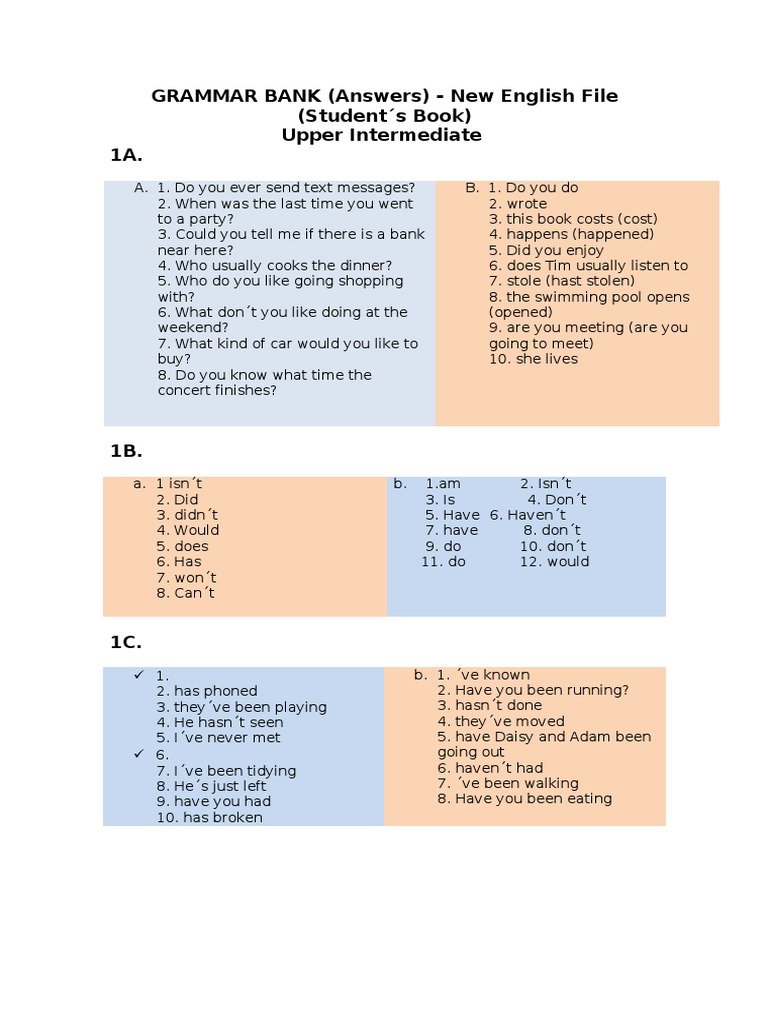 GRAMMAR BANK (Answers) New English File (Student´s Book) Upper