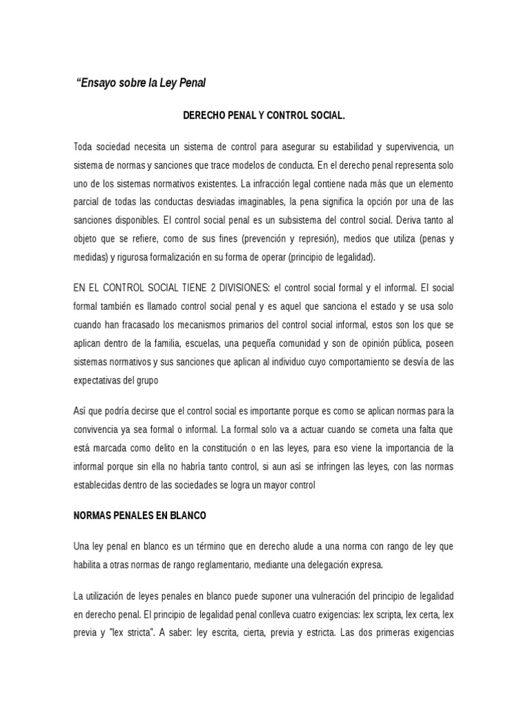 Ensayo Sobre La Ley Penal Derecho penal Delito