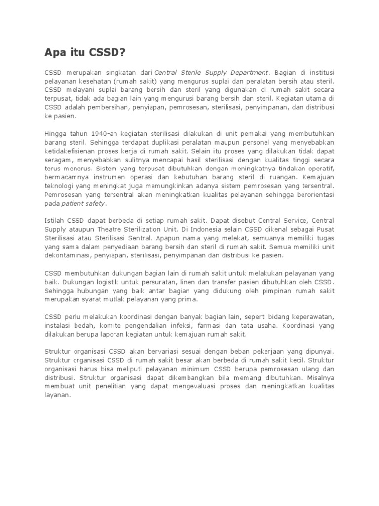 Apa Itu CSSD | PDF | Pengembangan Diri | Sains & Matematika