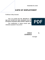 Certificate of Employment: Estadola Rugged and Sports Wear Tailoring