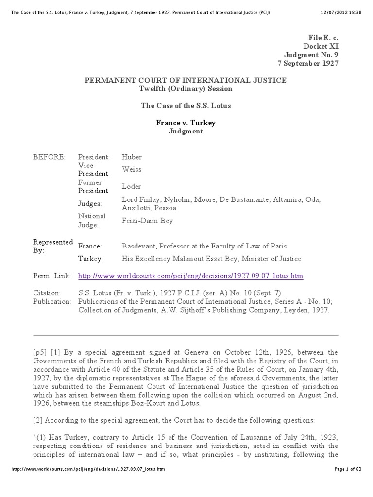 2.1. The SS Lotus Case PDF Jurisdiction International Law