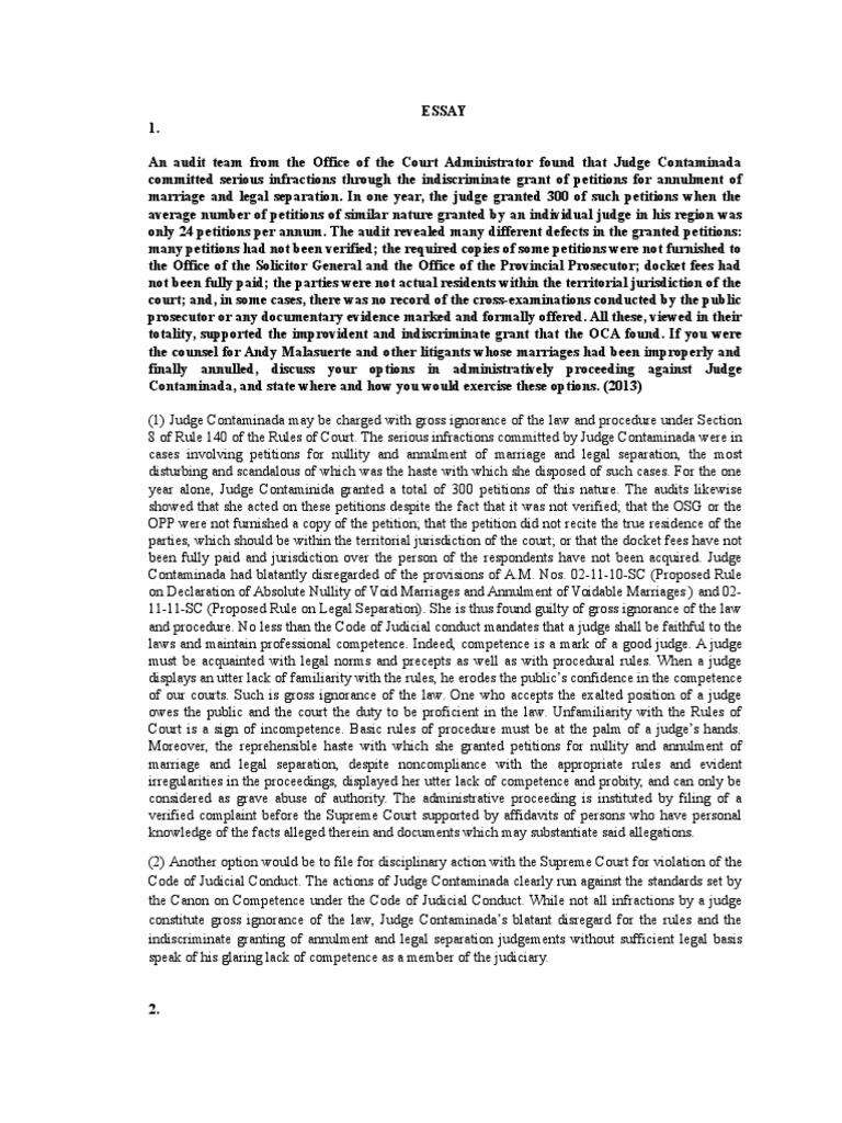 BAR Questions and Answers PDF Annulment Judge