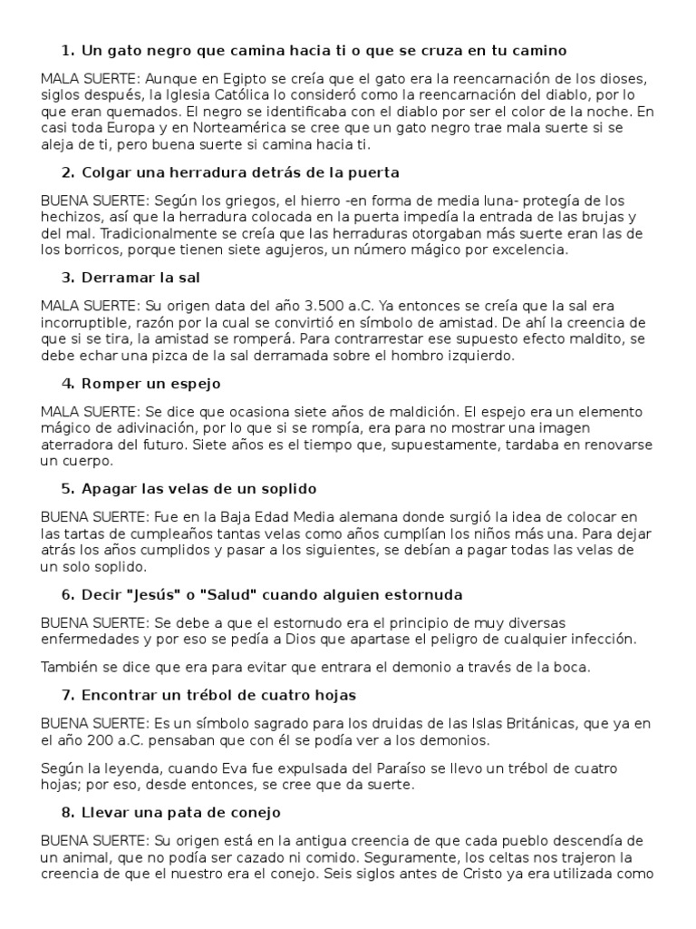 15 Supersticiones en Ingles y Esn Español PDF Religión y creencia
