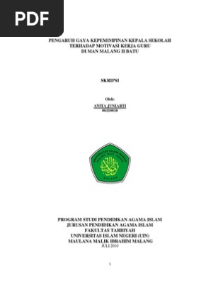 Skripsi Pengaruh Gaya Kepemimpinan Kepala Sekolah Terhadap Motivasi Kerja Guru