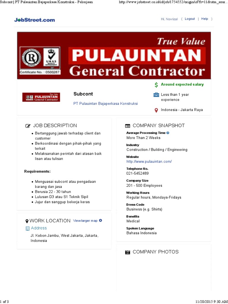 Subcont - PT Pulauintan Bajaperkasa Konstruksi - Pekerjaan | PDF ...