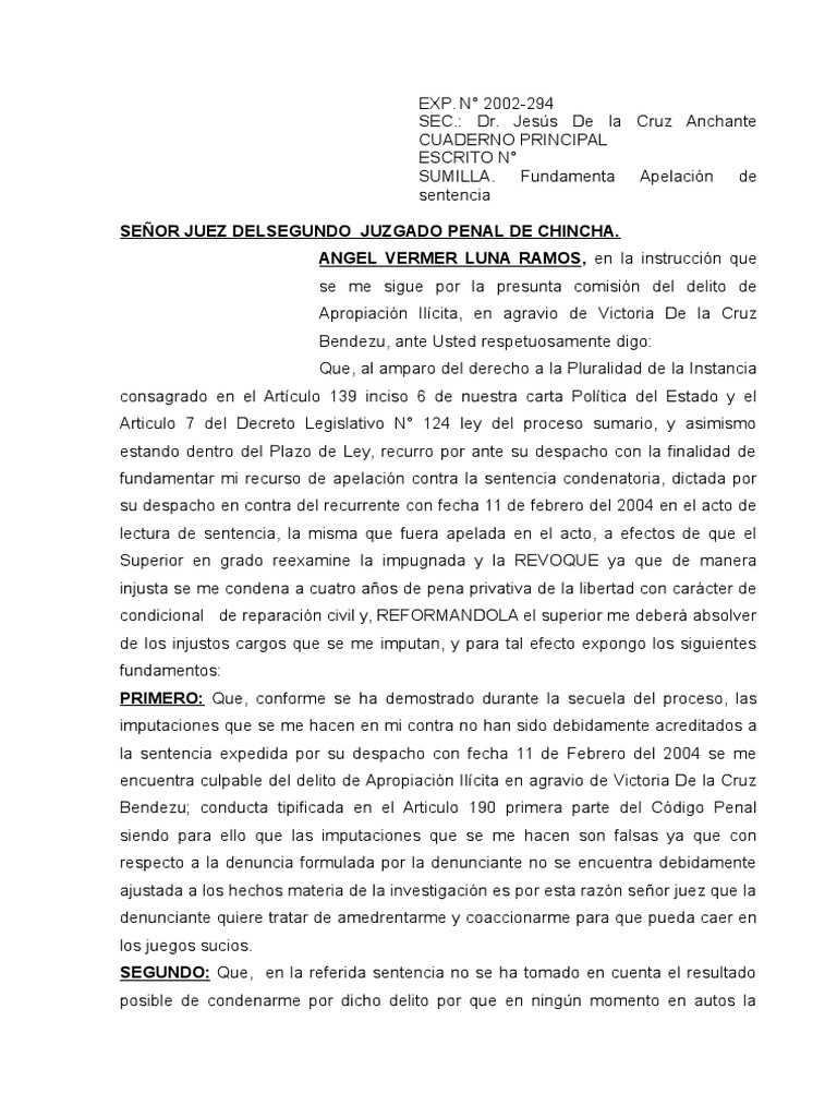 Apelación de Sentencia Penal Delito Derecho penal