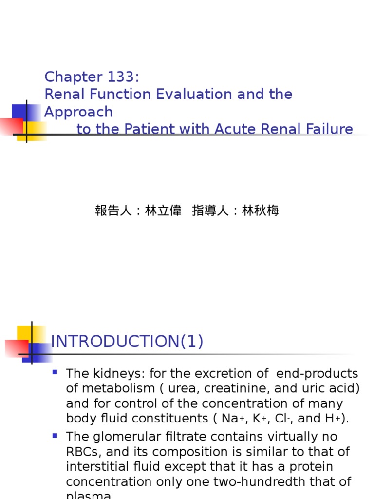 Renal Function Evaluation in Acute Failure | PDF | Renal Function ...
