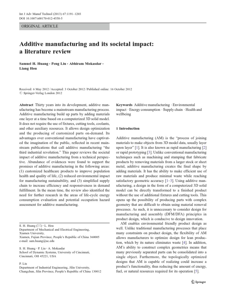 ARTAdditive Manufacturing and Its Societal ImpactA Literature Review
