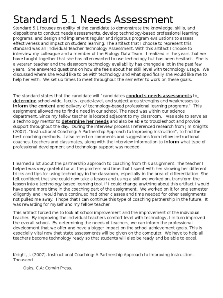 Standard 5 1 | PDF | Needs Assessment | Educational Assessment