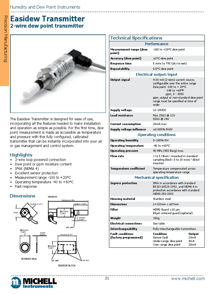 Transmetteur De Point De Rosée MICHELL EA2-TX-100-HD - Neuf, Expédition FedEx/DHL/UPS, Origine Chine
