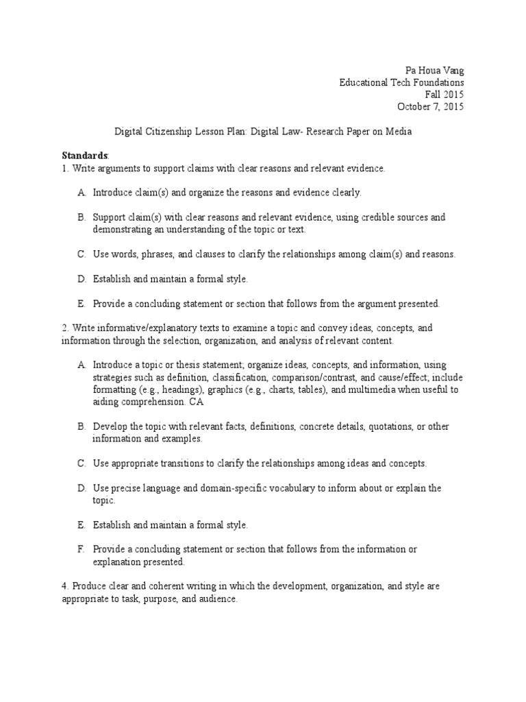 Digital Citizenship: Law & Media Research | PDF | Lesson Plan | Citation