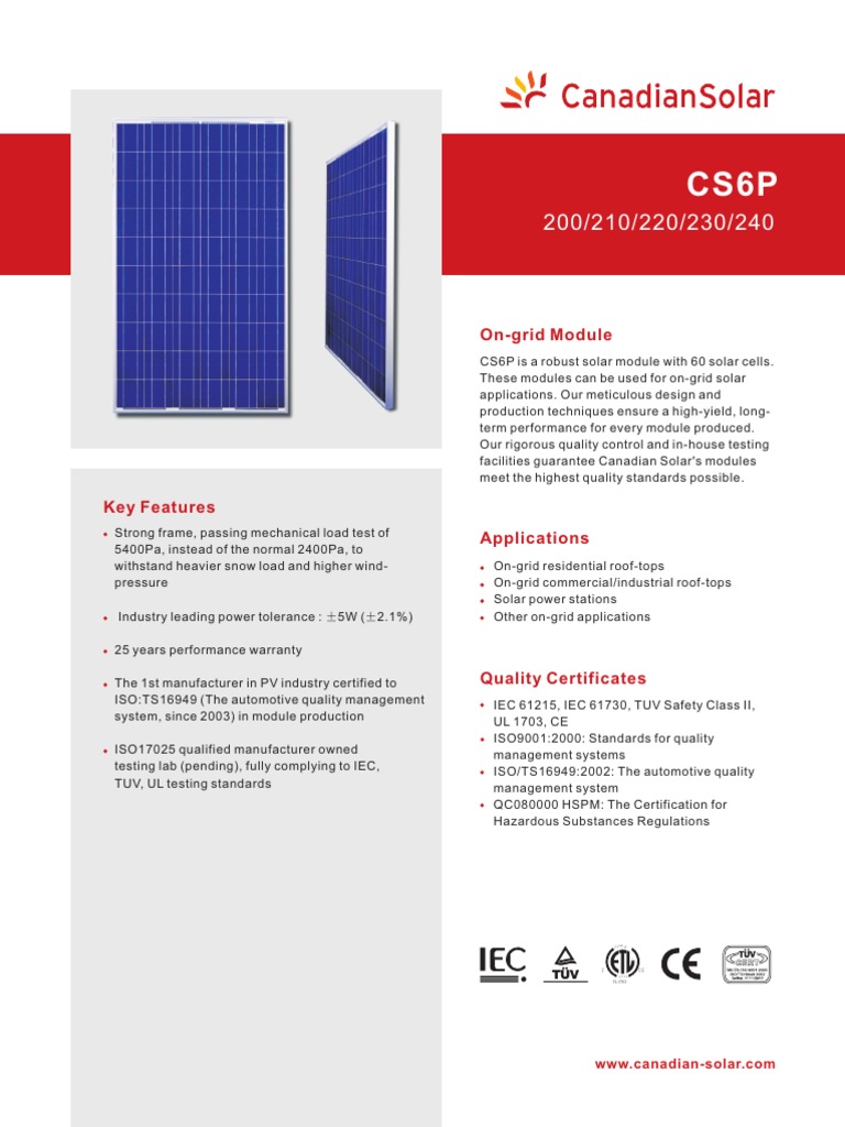 CS6P en | PDF | Solar Panel | Solar Power