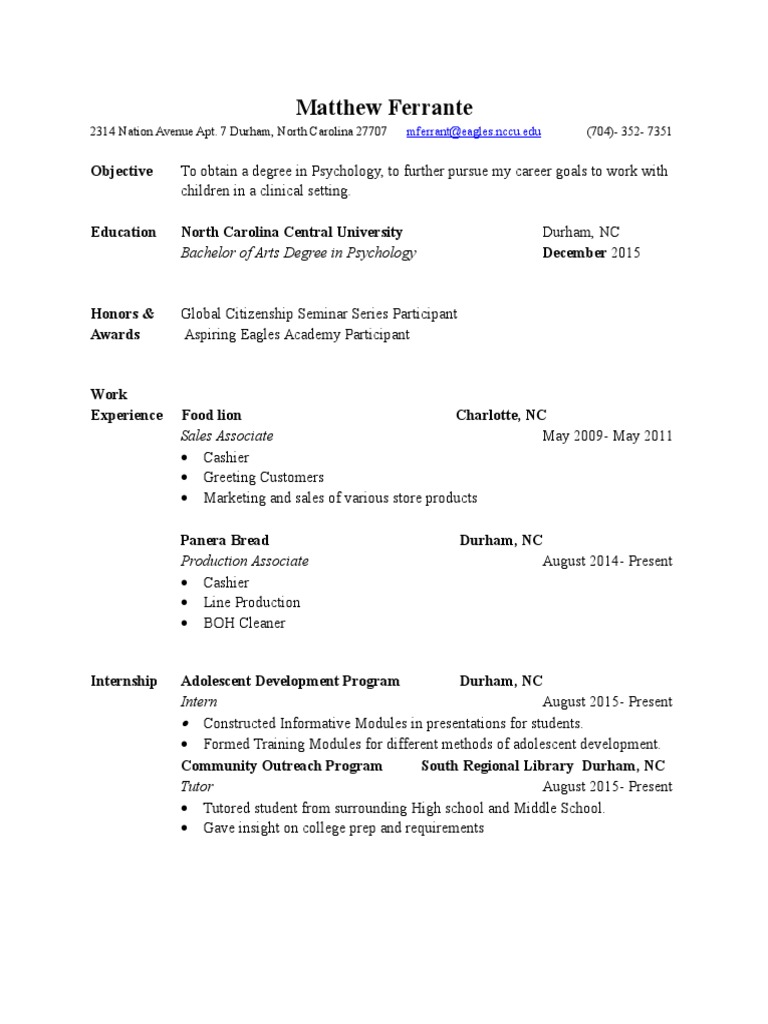 Matthew Ferrante: Bachelor of Arts Degree in Psychology | PDF | Career ...