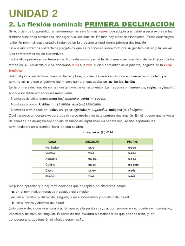 1º Y 2º DECLINACION del latín Adjetivo Sustantivo
