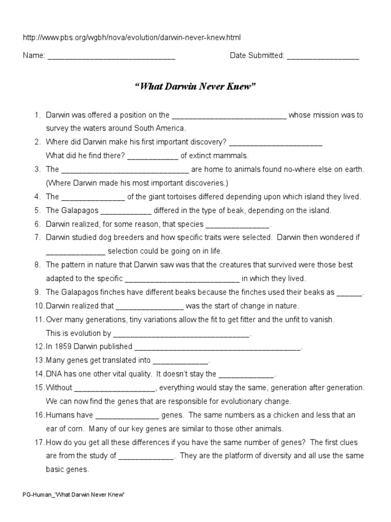 What Darwin Never Knew Video Questions Charles Darwin Gene