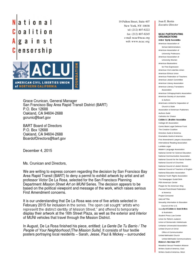 BART's Censorship of Art: First Amendment Concerns | PDF | Freedom Of ...