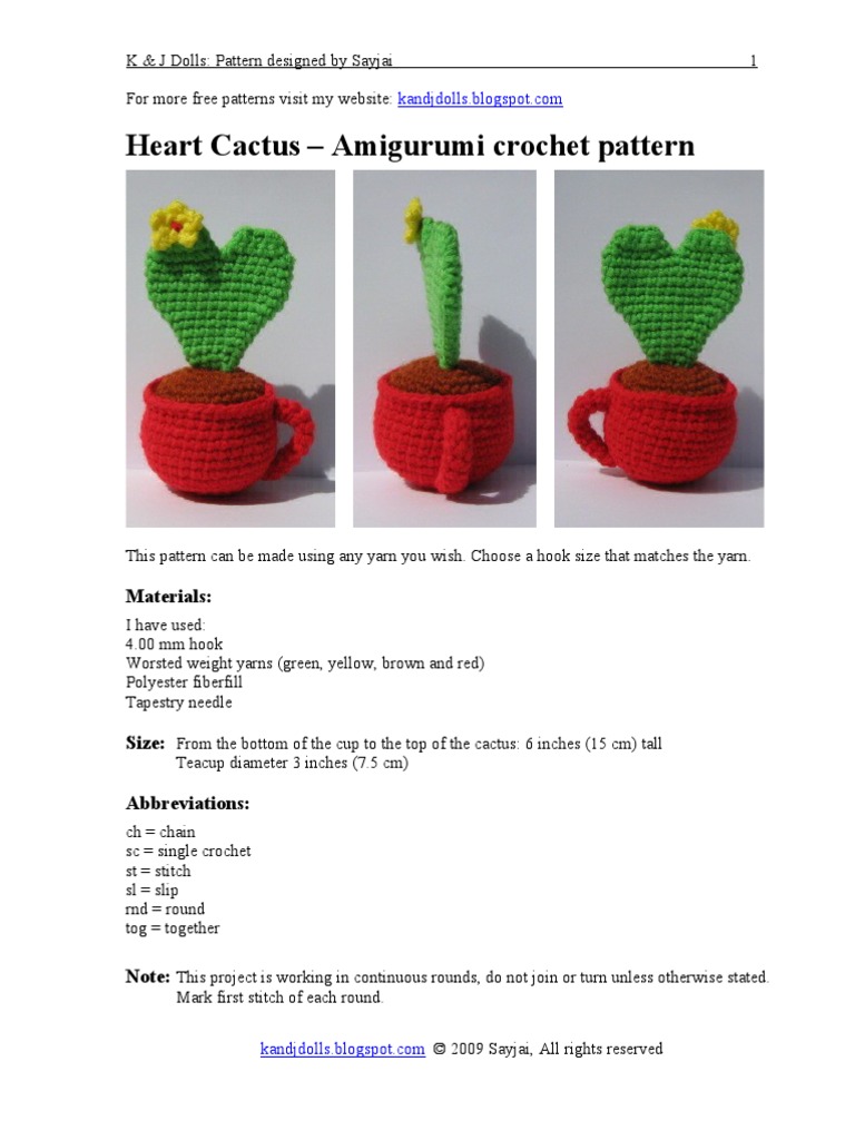 Heart Cactus Free Amigurumi Crochet Pattern, PDF