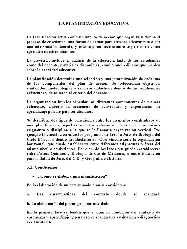 Características de la Planificación Educativa | PDF | Planificación ...
