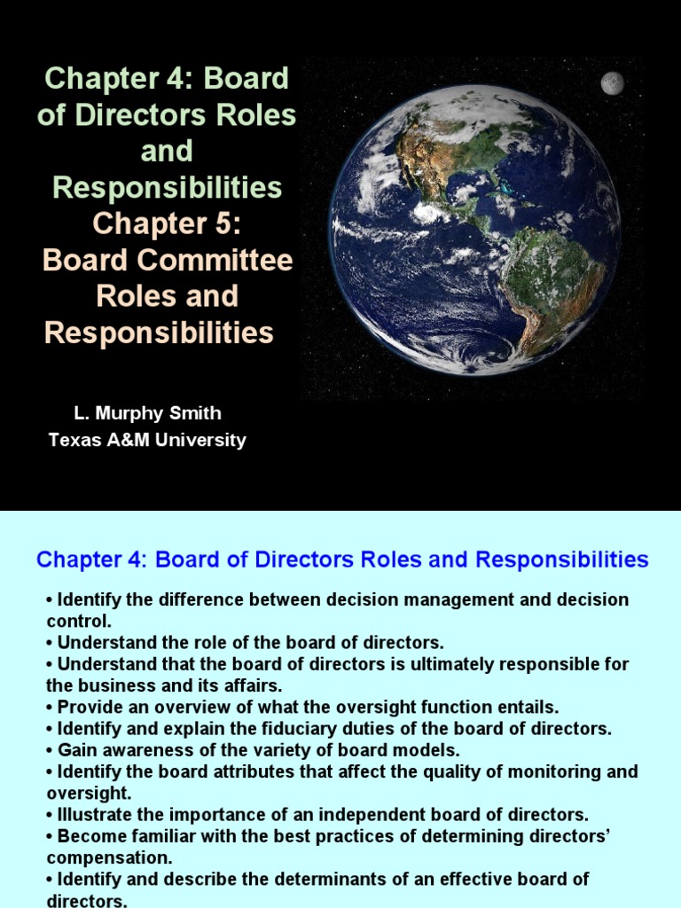 Chapter 4: Board of Directors Roles and Responsibilities | PDF | Board ...