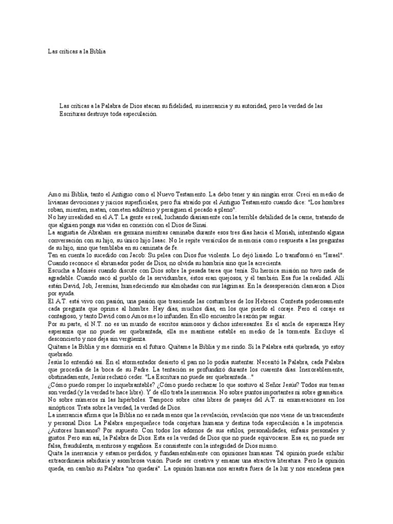 Las Críticas a La Biblia Verdad Biblia